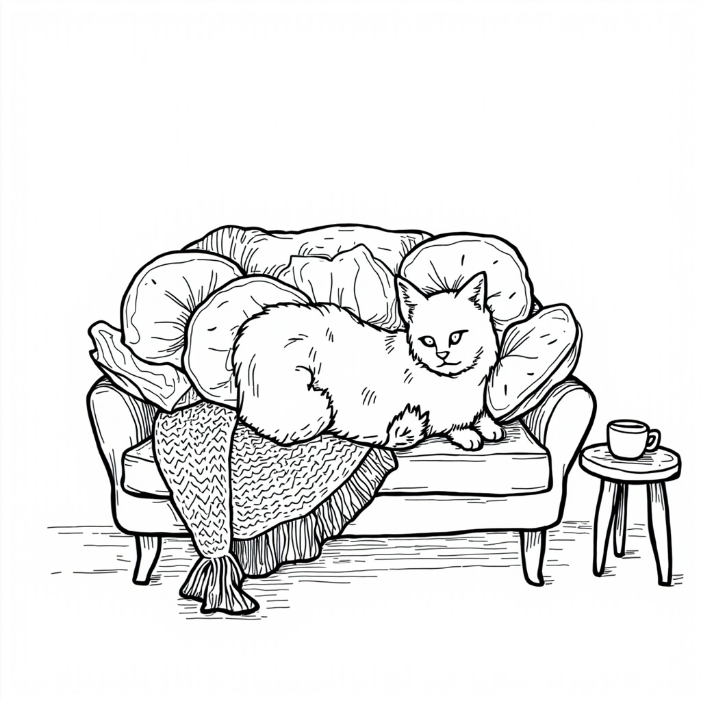 Cat in a pile of cushions