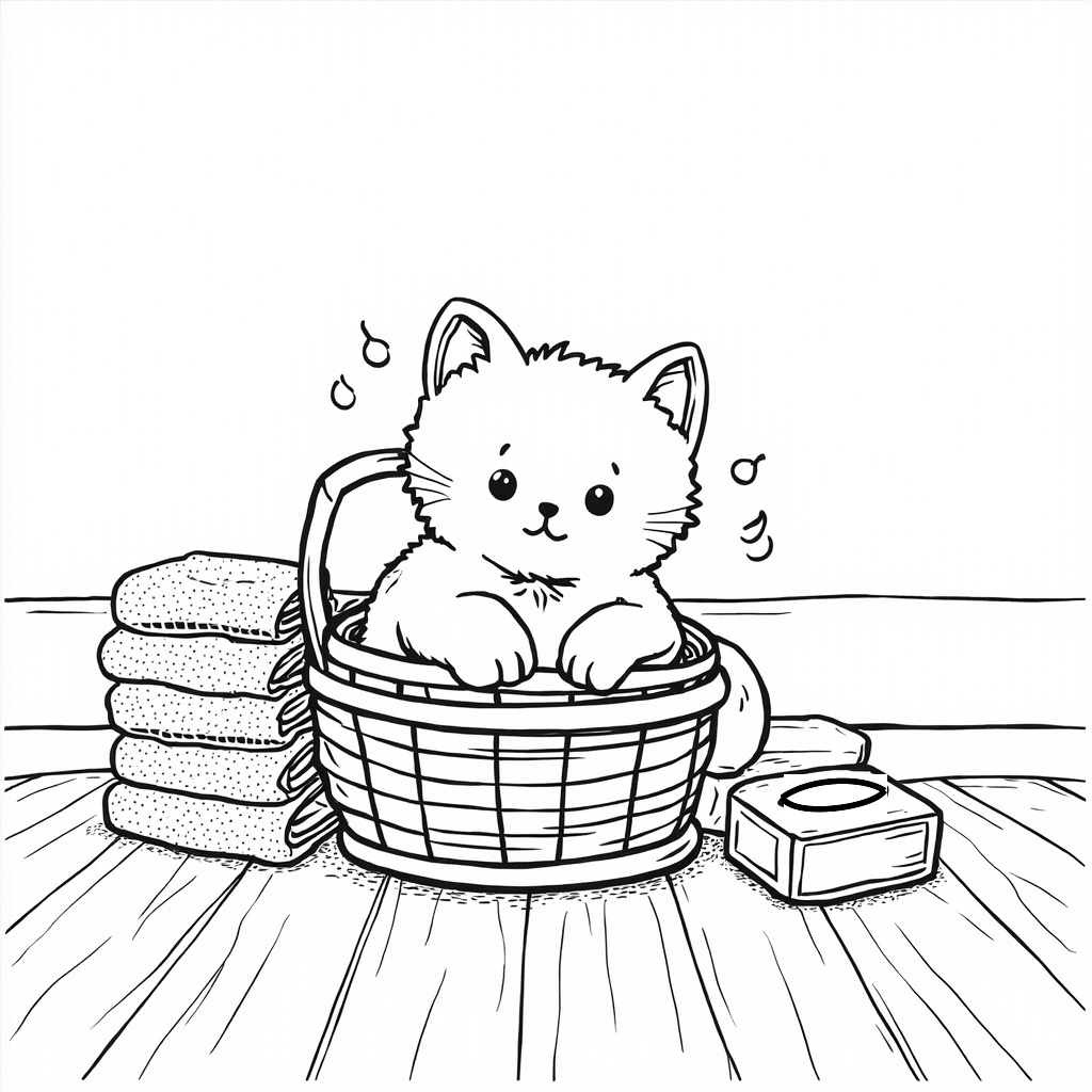 Cat in a wicker laundry basket