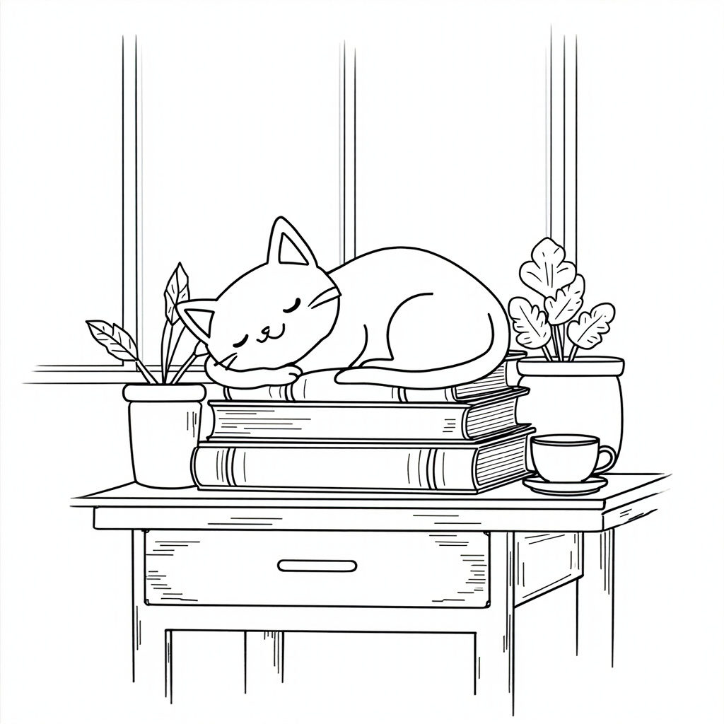 Cat lounging on a stack of books