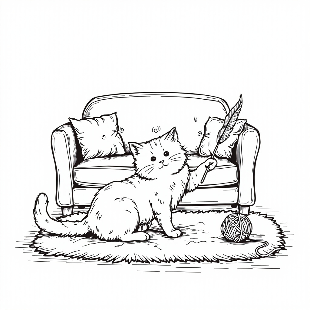 Cat playing with a feather wand