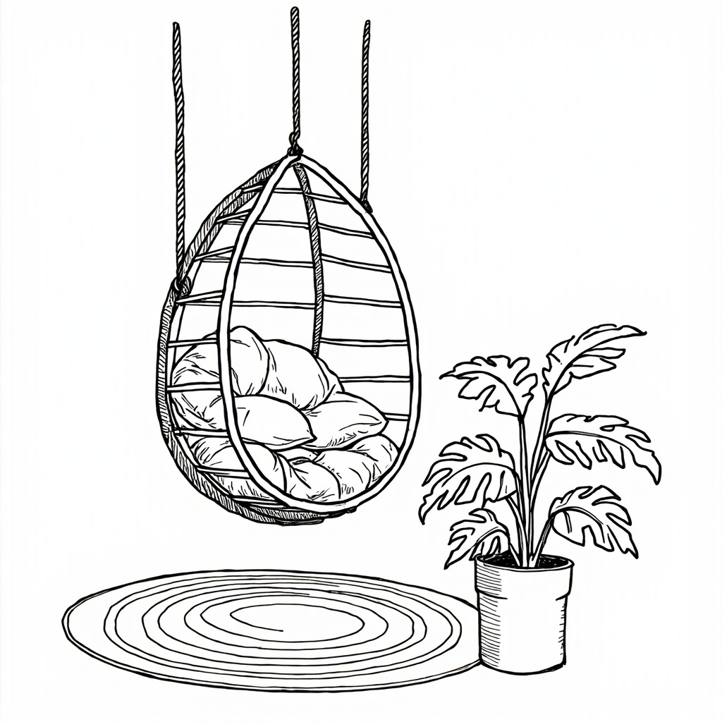 Hanging chair with cushions