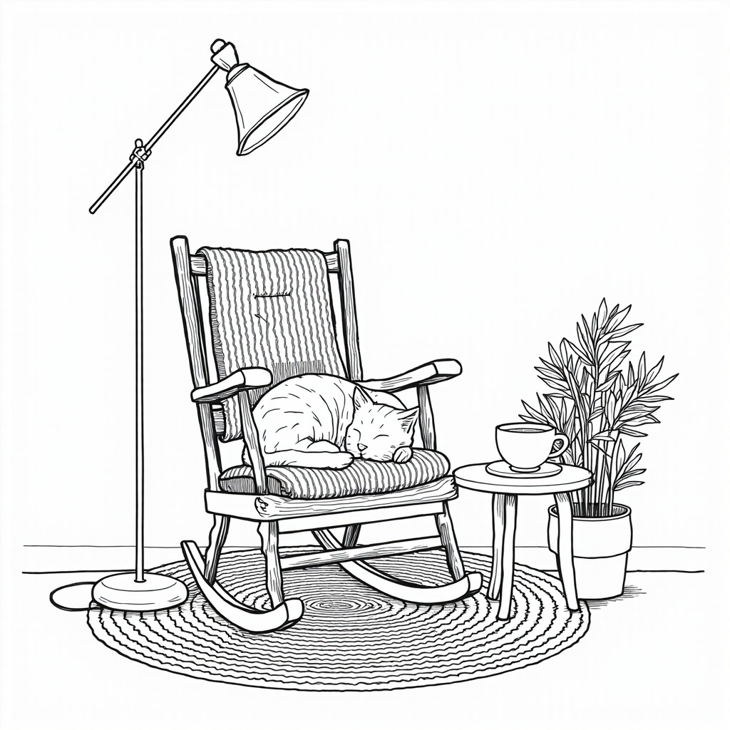 Rocking chair with a cat