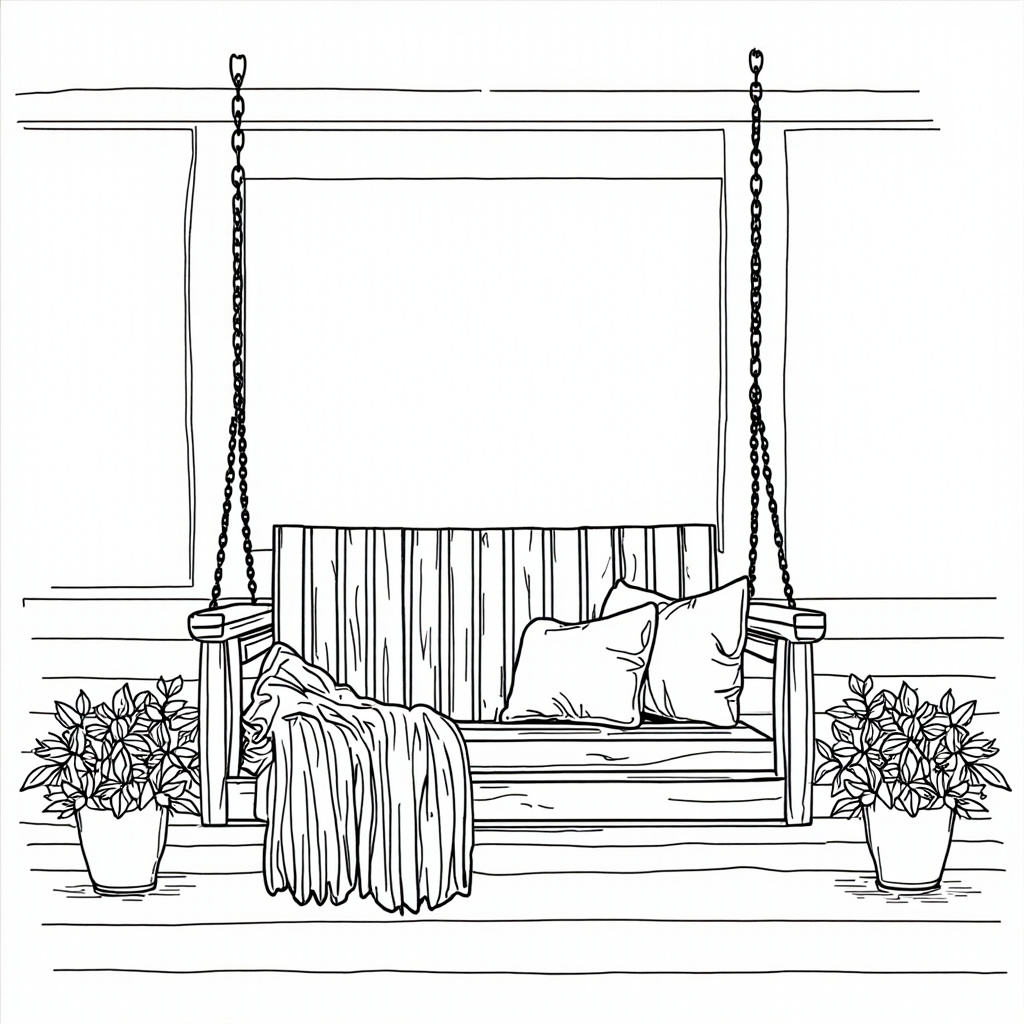 Porch swing on chains with cushions