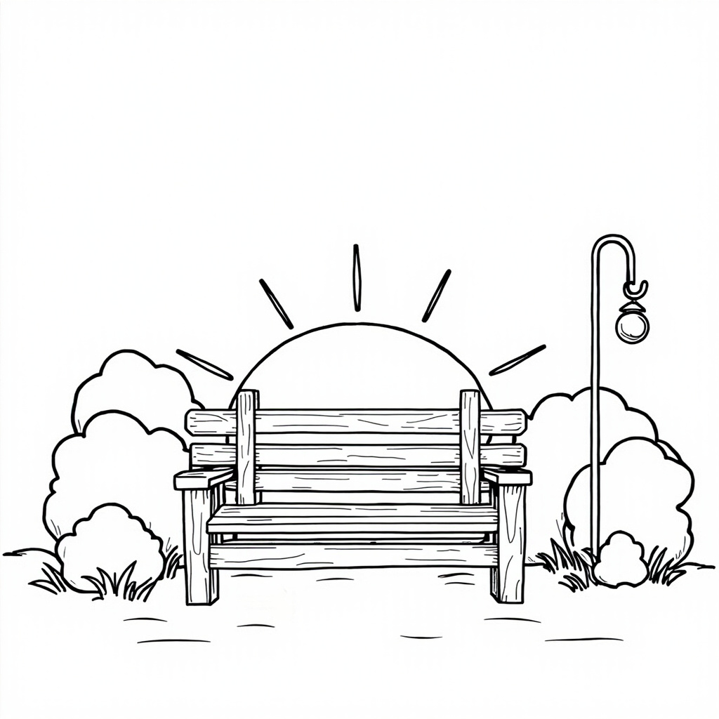 Garden bench before a setting sun