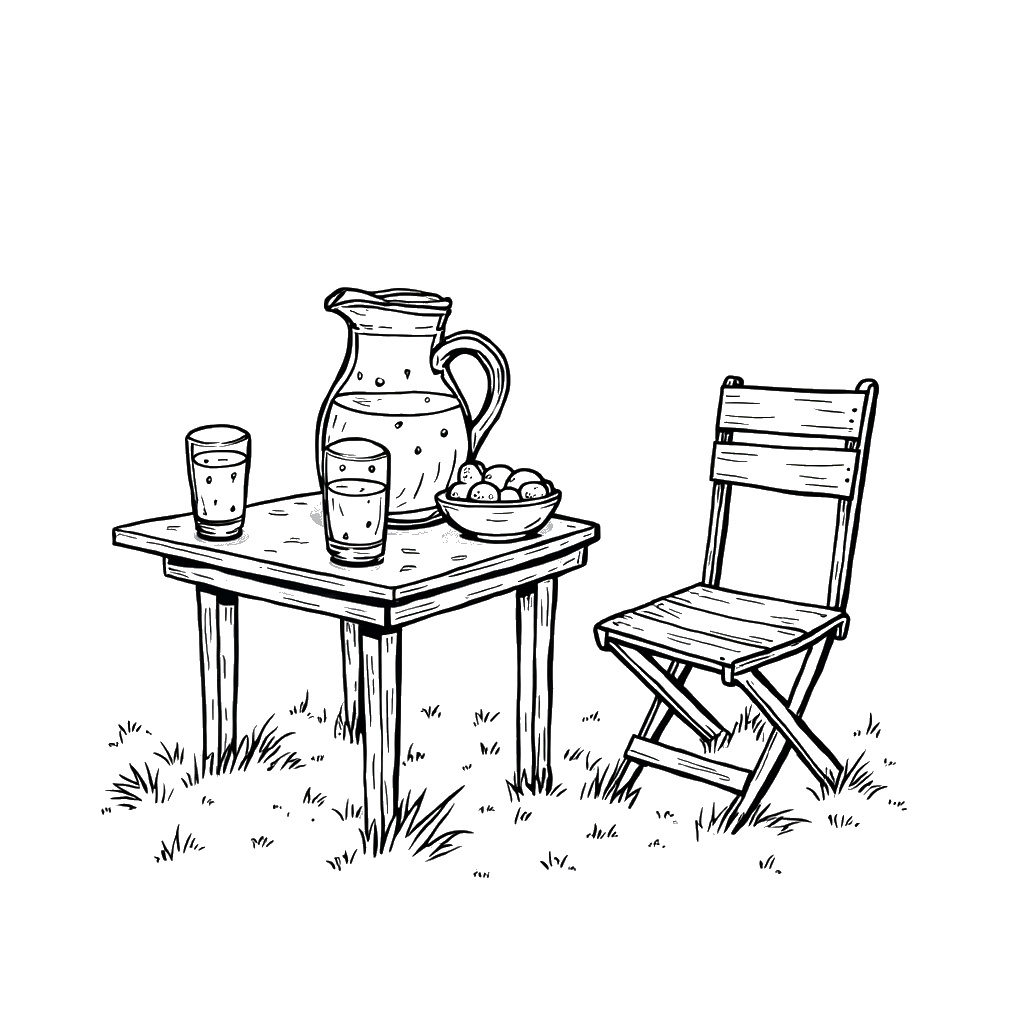 Lemonade pitcher and cups on a table