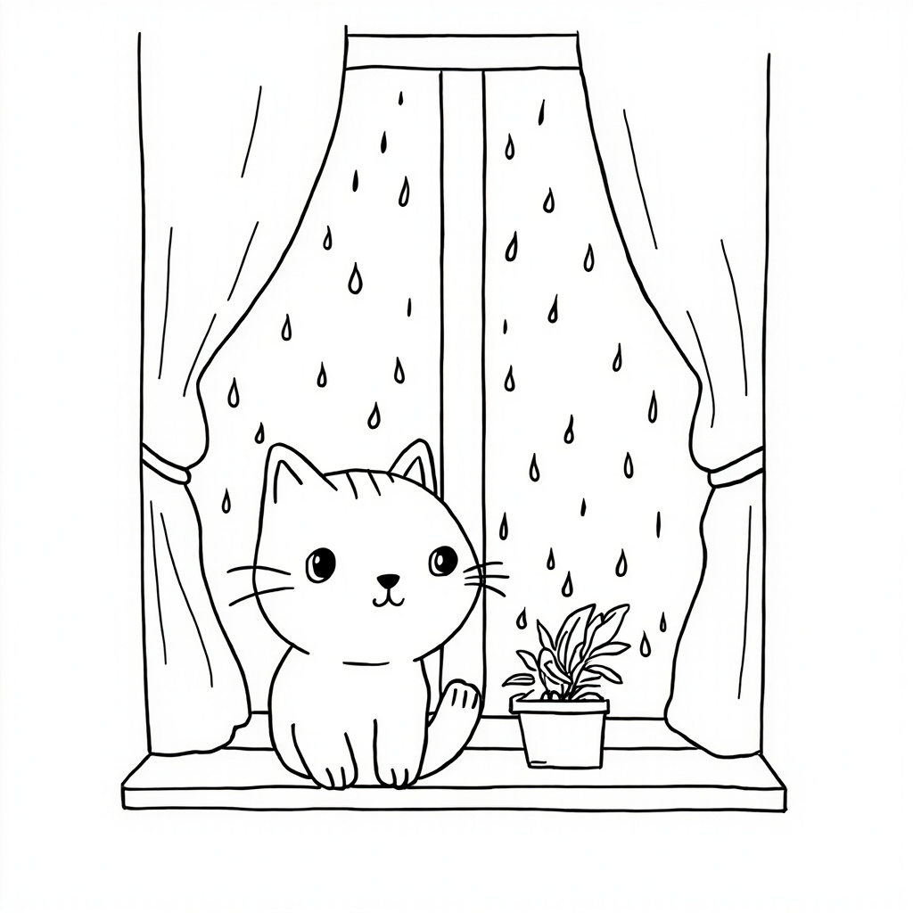 Cat watching rain from the window