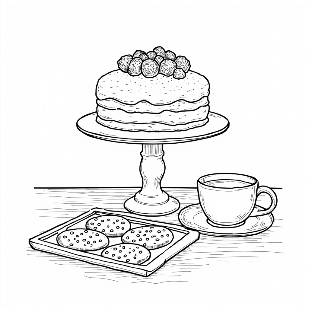 Home baking scene with a cake stand