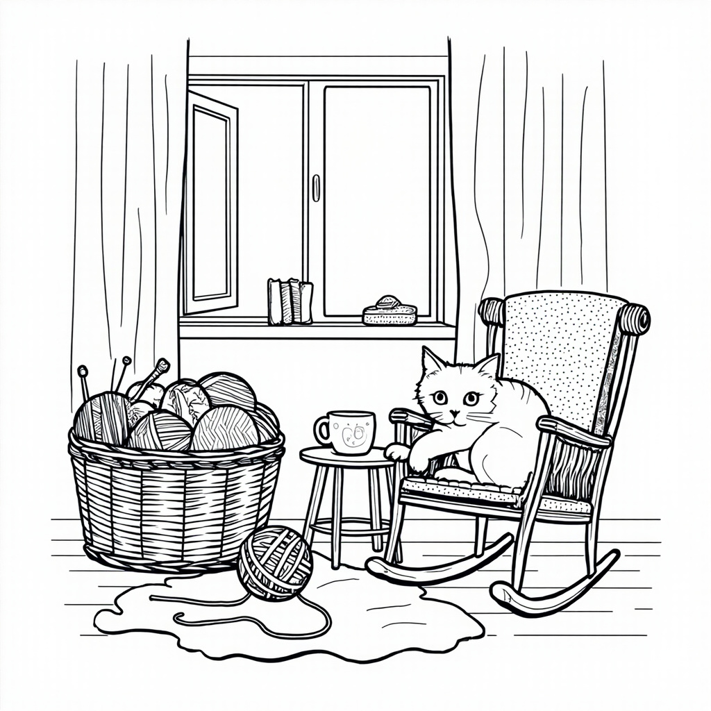 Cat in a knitting corner